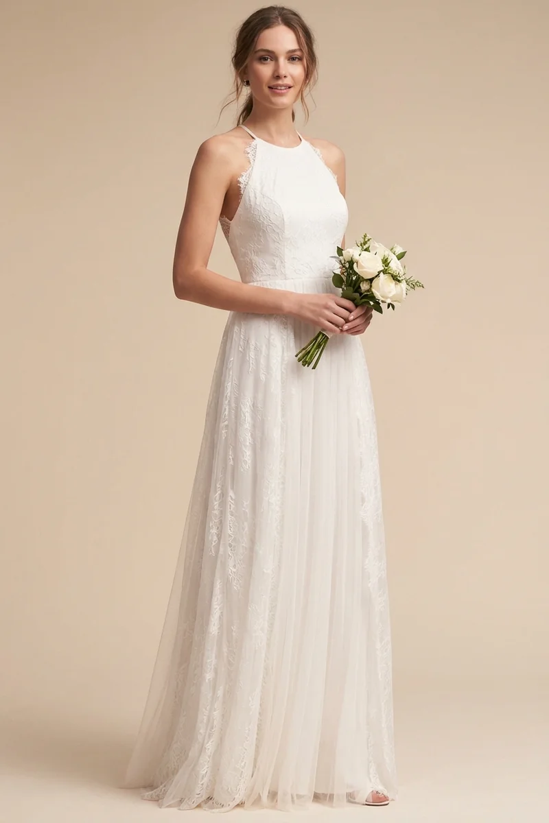 Beatrix Halter Lace A-Line Wedding Dress - 1