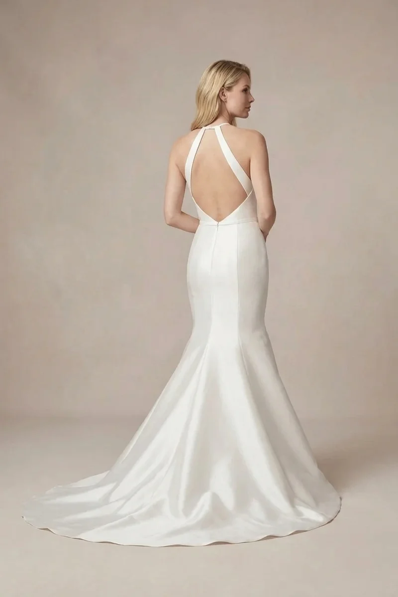 Delphine Halter Satin Mermaid Wedding Dress - 2