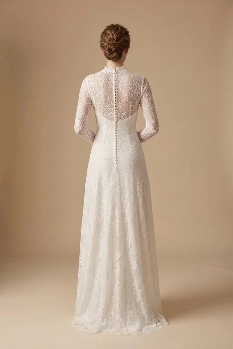 Valentina High Neck Lace Modest Wedding Dress - 2