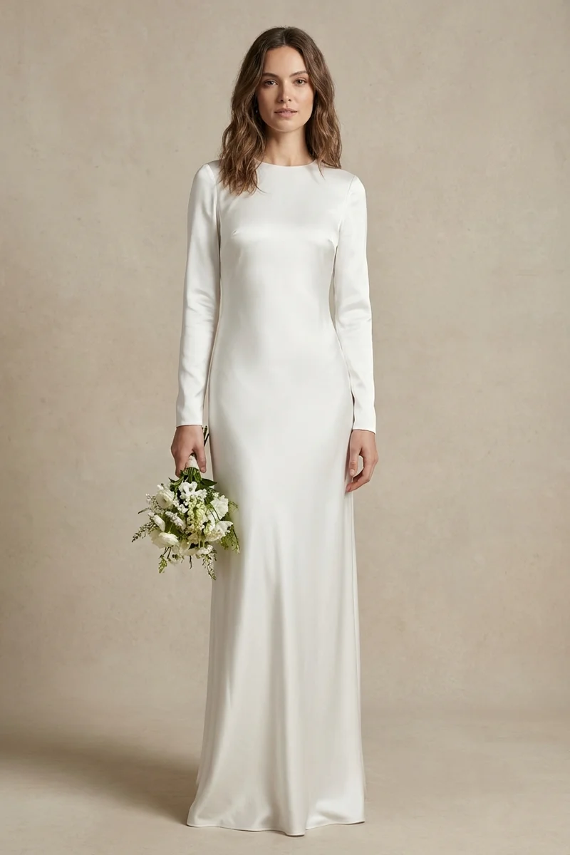Seraphina High Neck Satin Column Wedding Dress - 1
