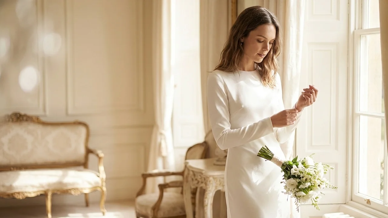 Seraphina High Neck Satin Column Wedding Dress - 5