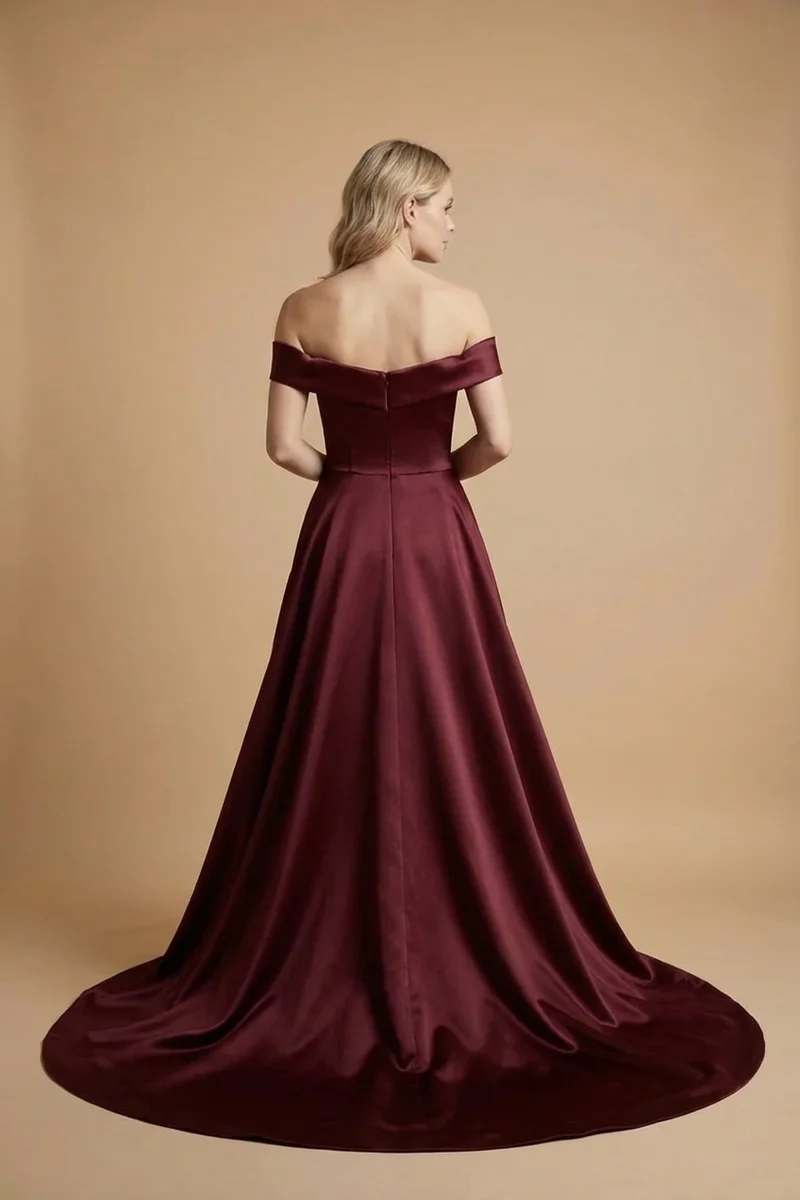 Ember Burgundy Off-Shoulder Wedding Dress - 2