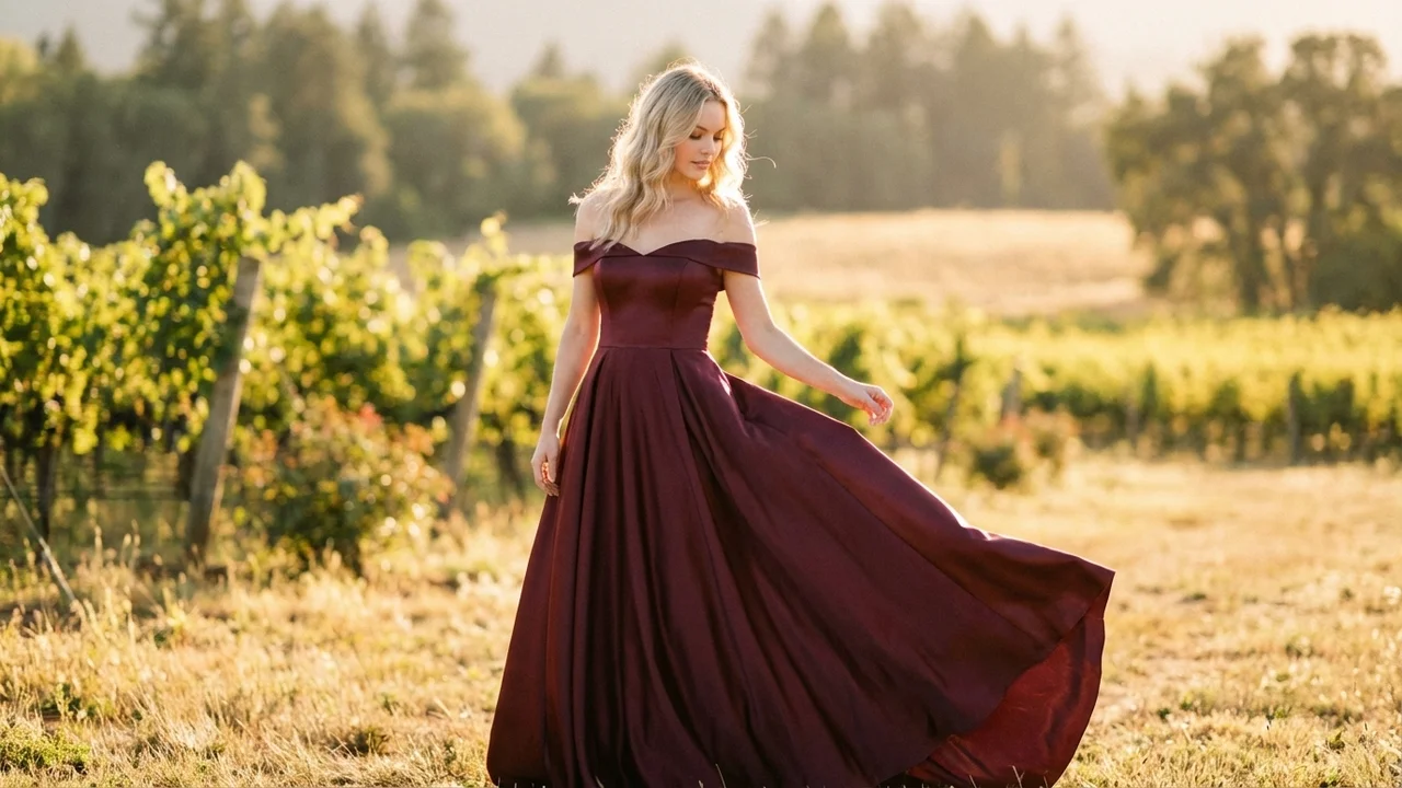 Ember Burgundy Off-Shoulder Wedding Dress - 6