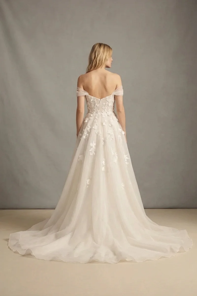 Ivy Organza Garden Wedding Dress with Floral Appliqué - 2