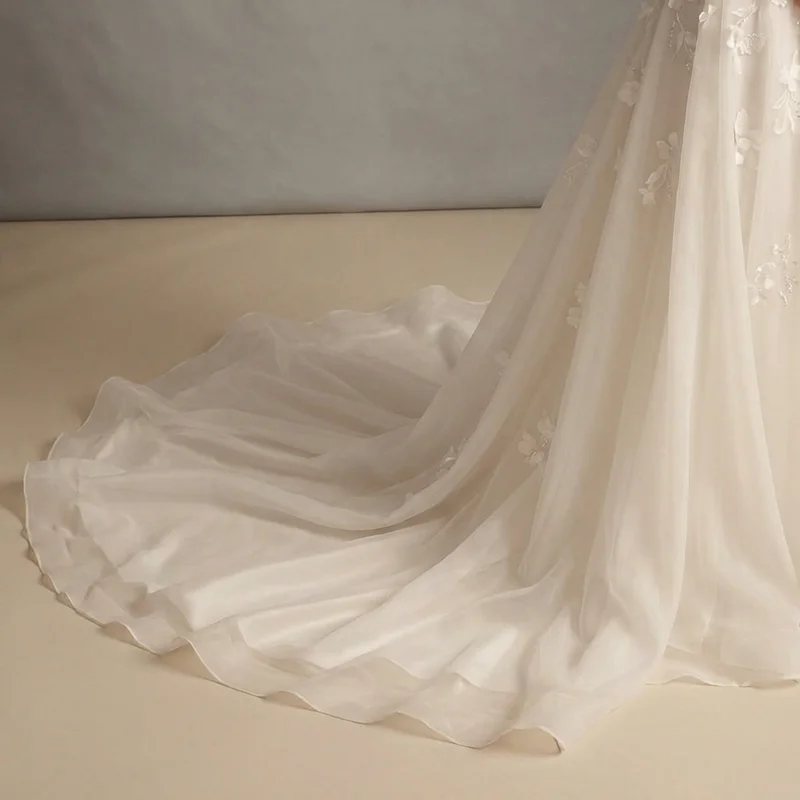 Ivy Organza Garden Wedding Dress with Floral Appliqué - 4