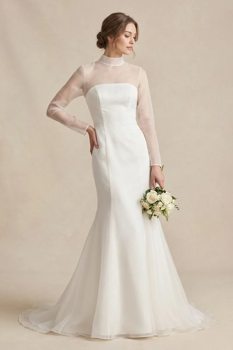 Luna Sheer Organza Minimalist Wedding Dress - 1