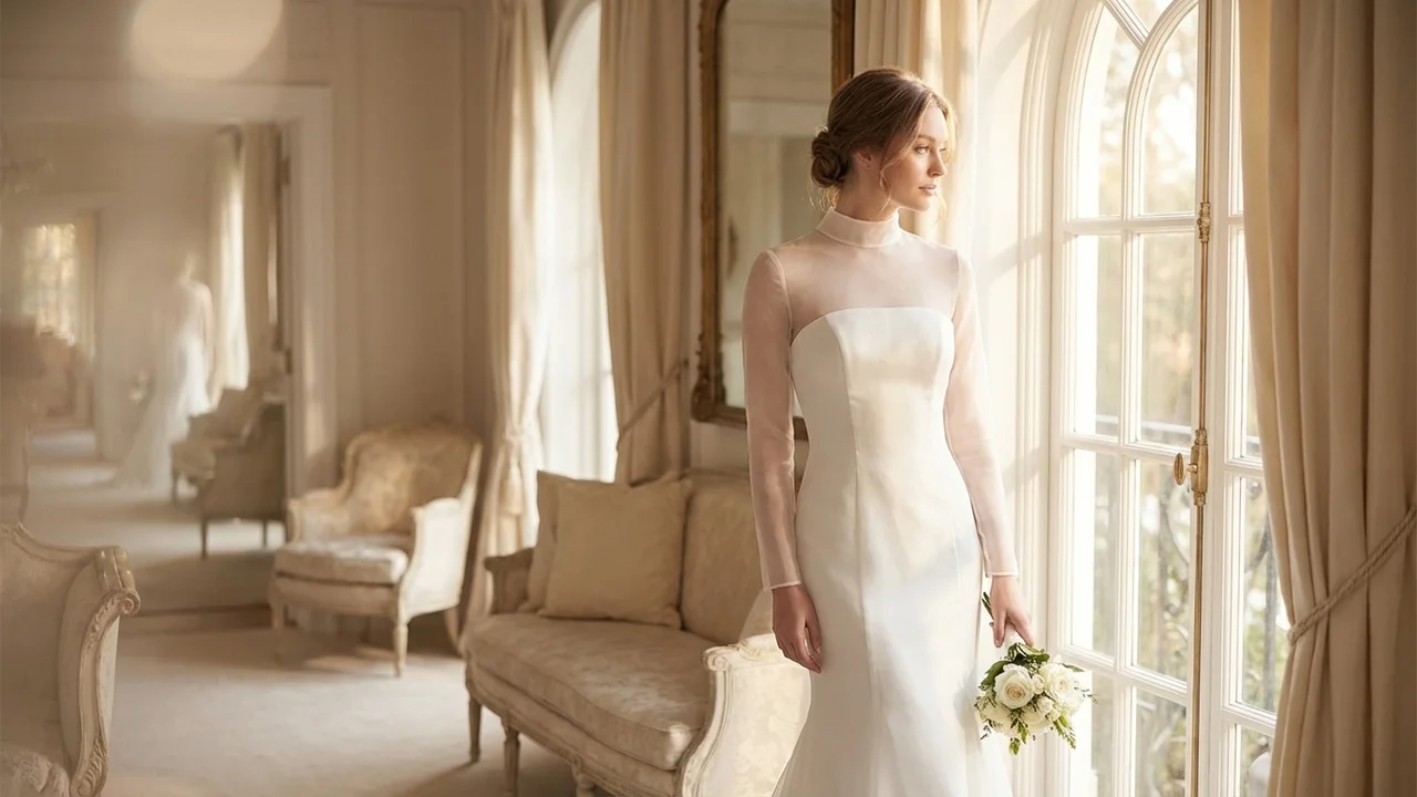 Luna Sheer Organza Minimalist Wedding Dress - 5