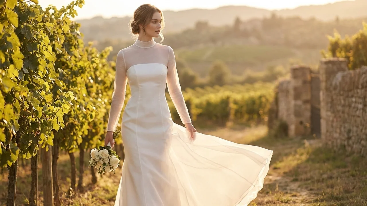 Luna Sheer Organza Minimalist Wedding Dress - 6