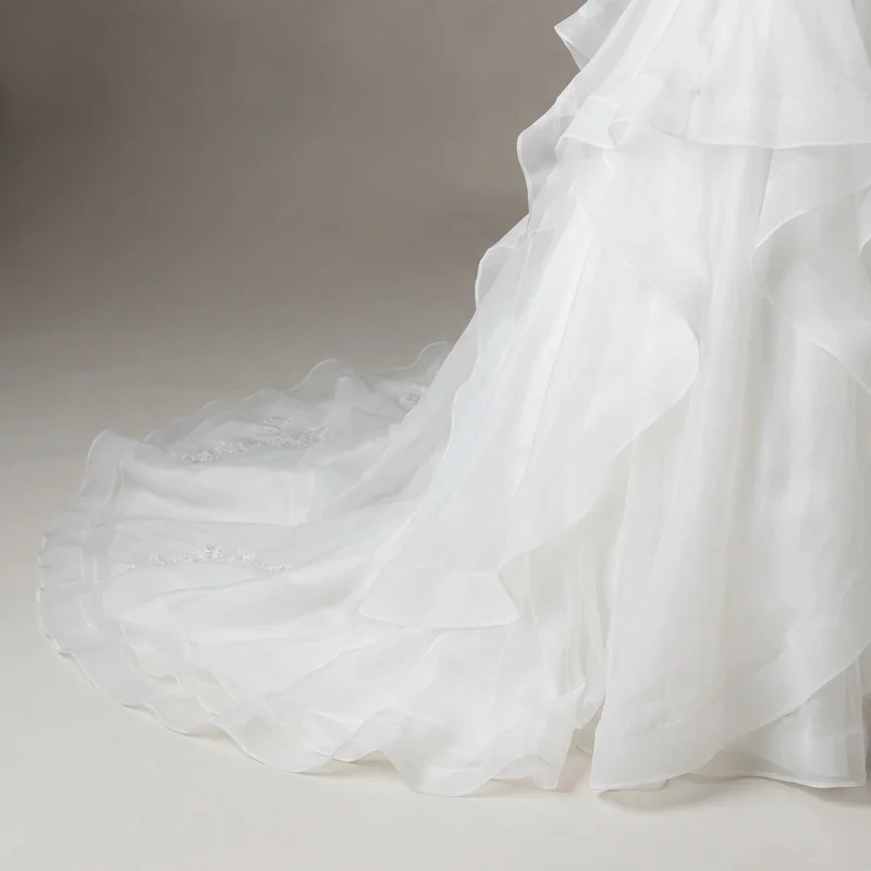 Pearl Organza Ball Gown Wedding Dress with Ruffle Skirt - 4