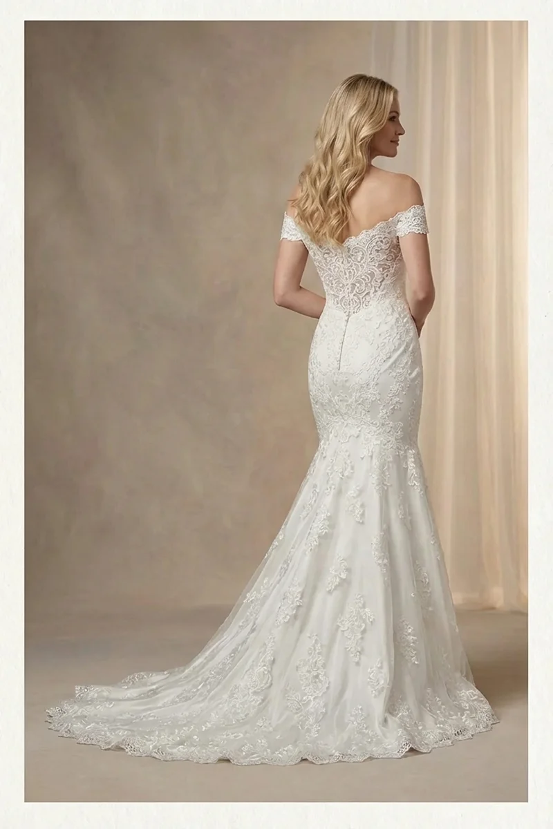 Off The Shoulder Lace Mermaid Wedding Dress - 2