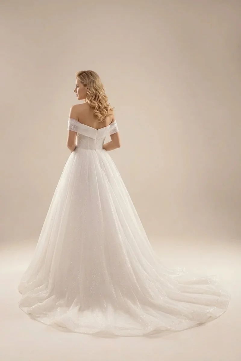 Off The Shoulder Tulle Ball Gown Wedding Dress - 2