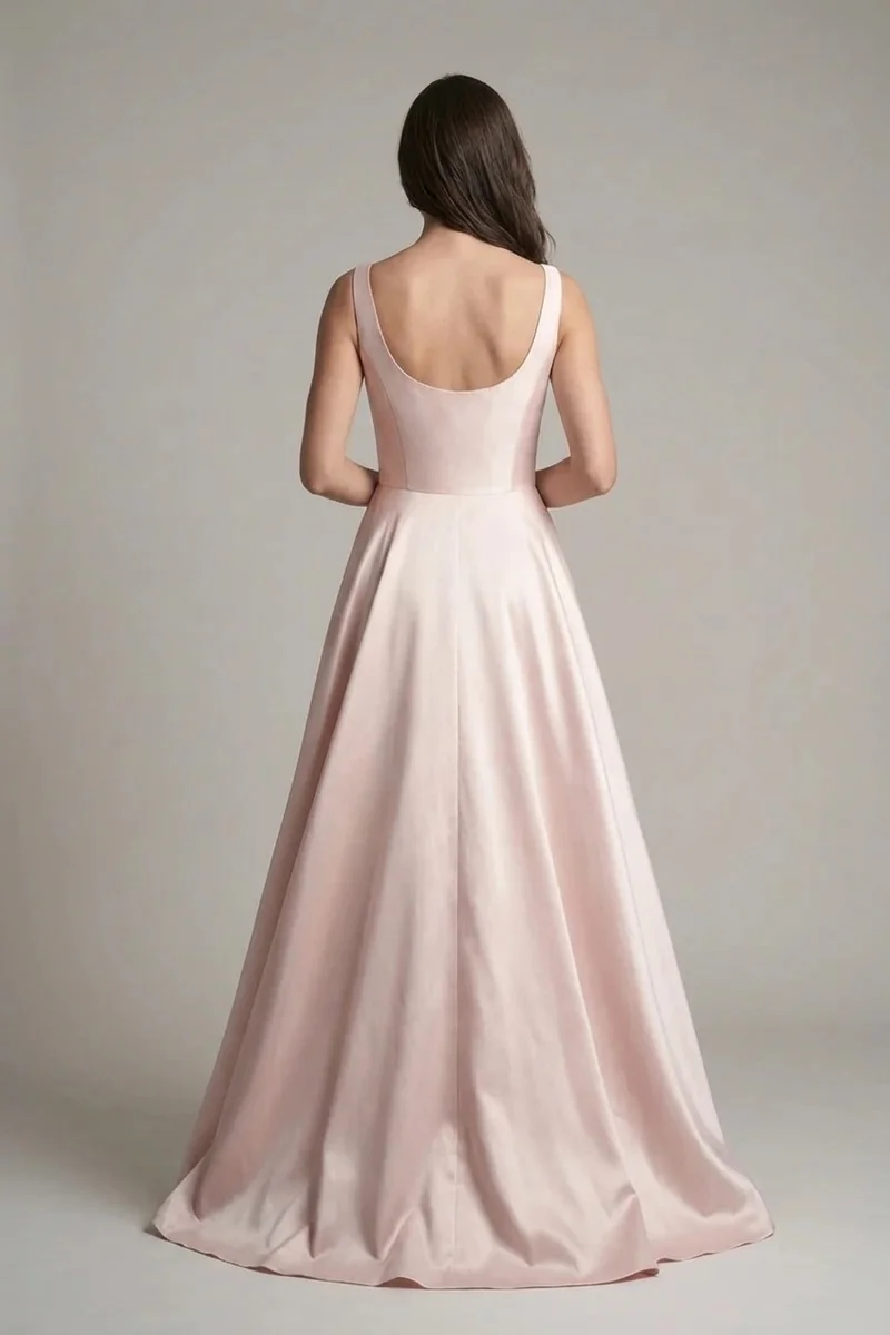 Pink Satin Fit and Flare Wedding Dress - 2