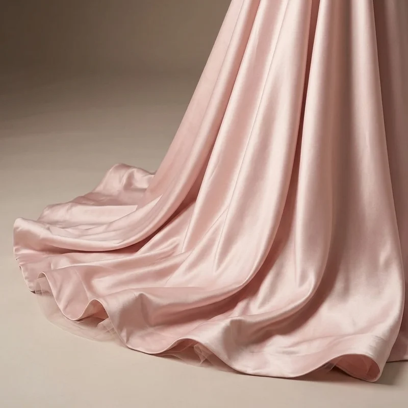 Pink Satin Fit and Flare Wedding Dress - 4
