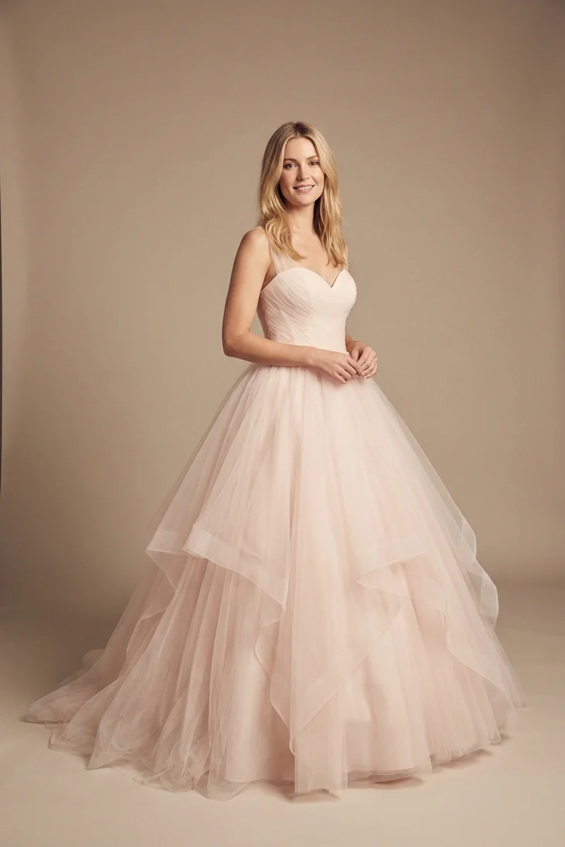 Pink Tulle Princess Wedding Dress with Sweetheart Neckline - 1