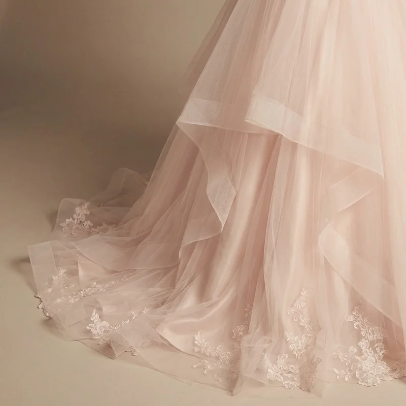 Pink Tulle Princess Wedding Dress with Sweetheart Neckline - 4