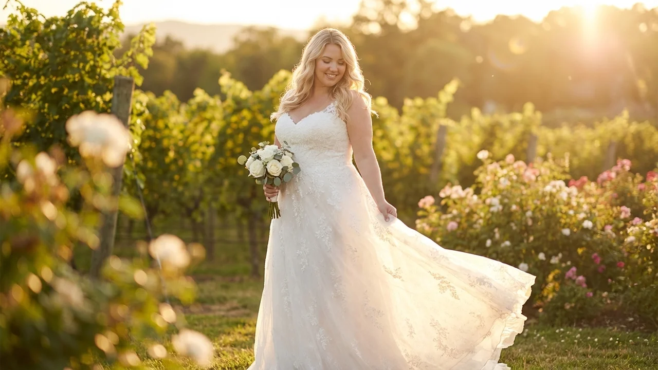 Romantic Lace Plus Size Wedding Dress with Corset Back - 6