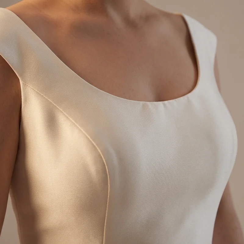 Elegant Satin Plus Size Wedding Dress with Cap Sleeves - 3