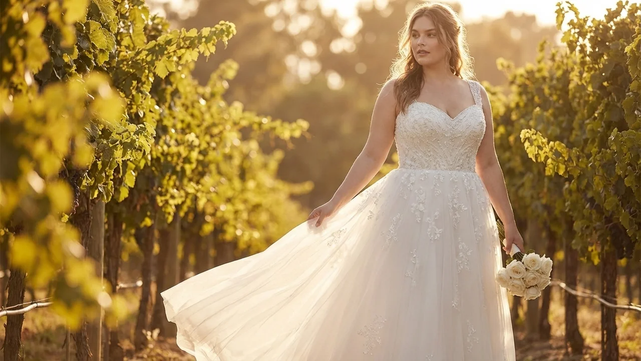 Princess Tulle Plus Size Wedding Dress with Beaded Bodice - 6