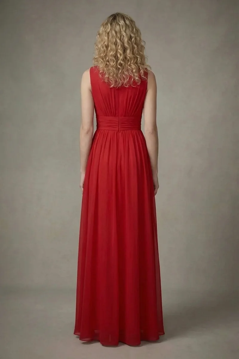 Red Chiffon Empire Waist Wedding Dress - 2