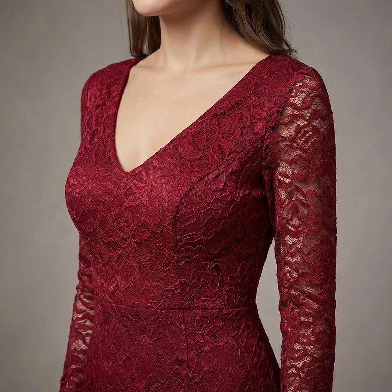 Red Lace Mermaid Wedding Dress - 3