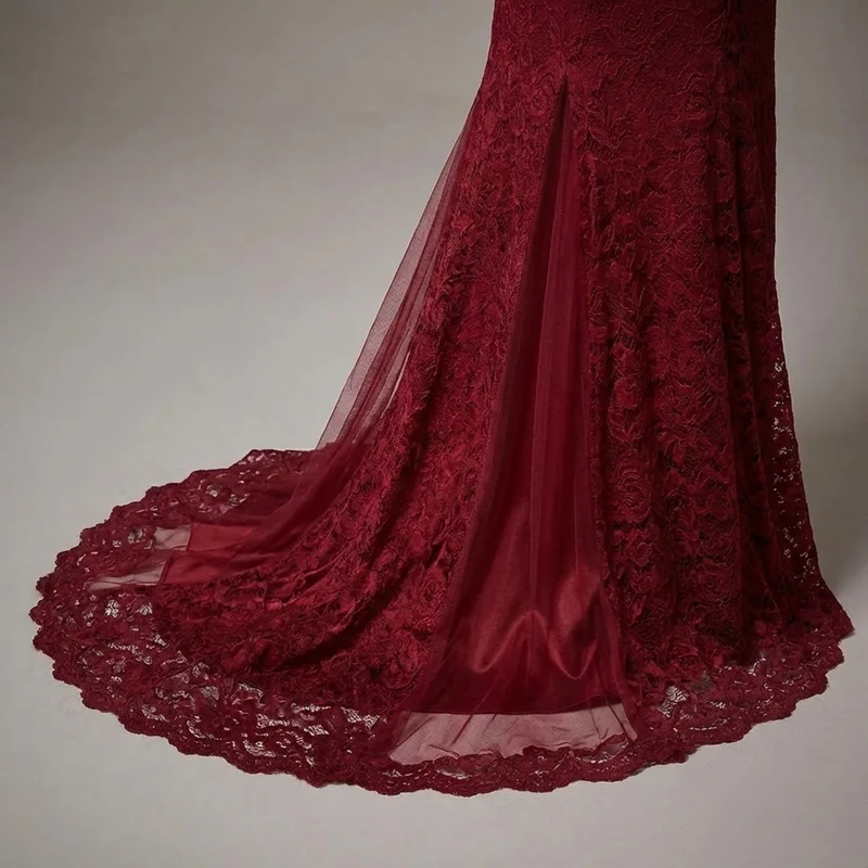 Red Lace Mermaid Wedding Dress - 4
