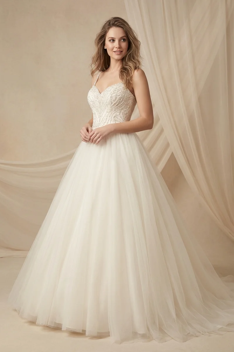 Beaded Bodice Tulle Gown — Clearance - 1