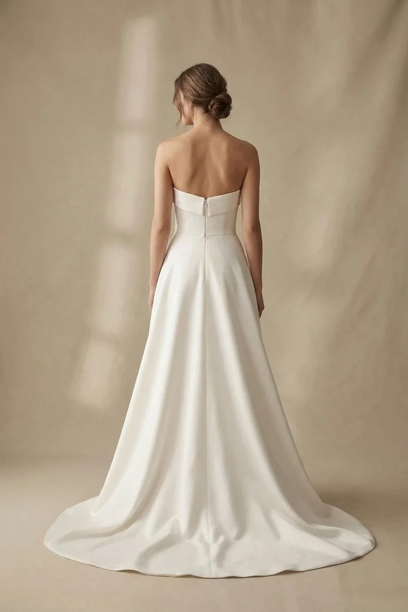 Strapless Minimalist Satin Bridal Gown - 2