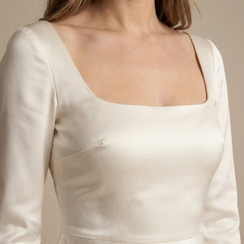 Long Sleeve Satin Wedding Dress - 3