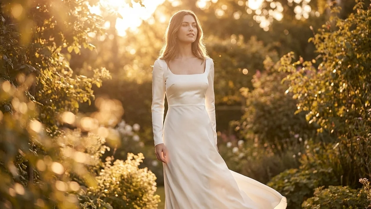 Long Sleeve Satin Wedding Dress - 6