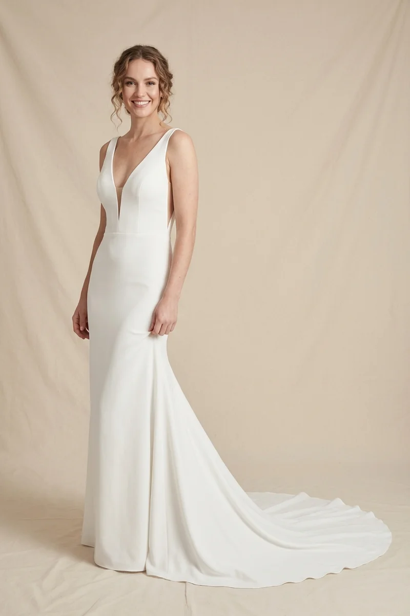 Daria Plunge Illusion Wedding Dress - 1
