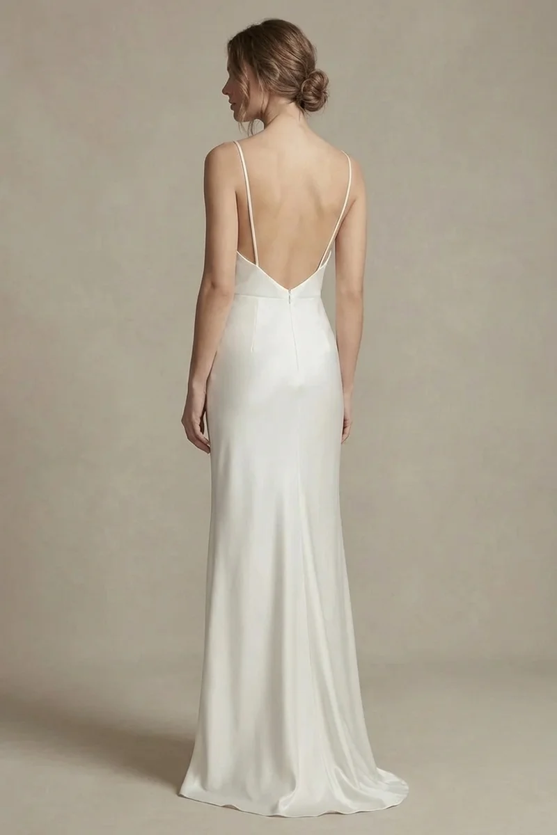 Vera Backless Satin Slip Wedding Dress - 2