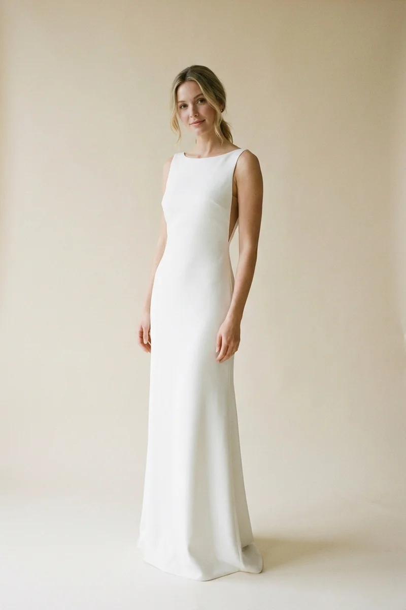 Eloise Sheath Crepe Minimalist Wedding Dress - 1