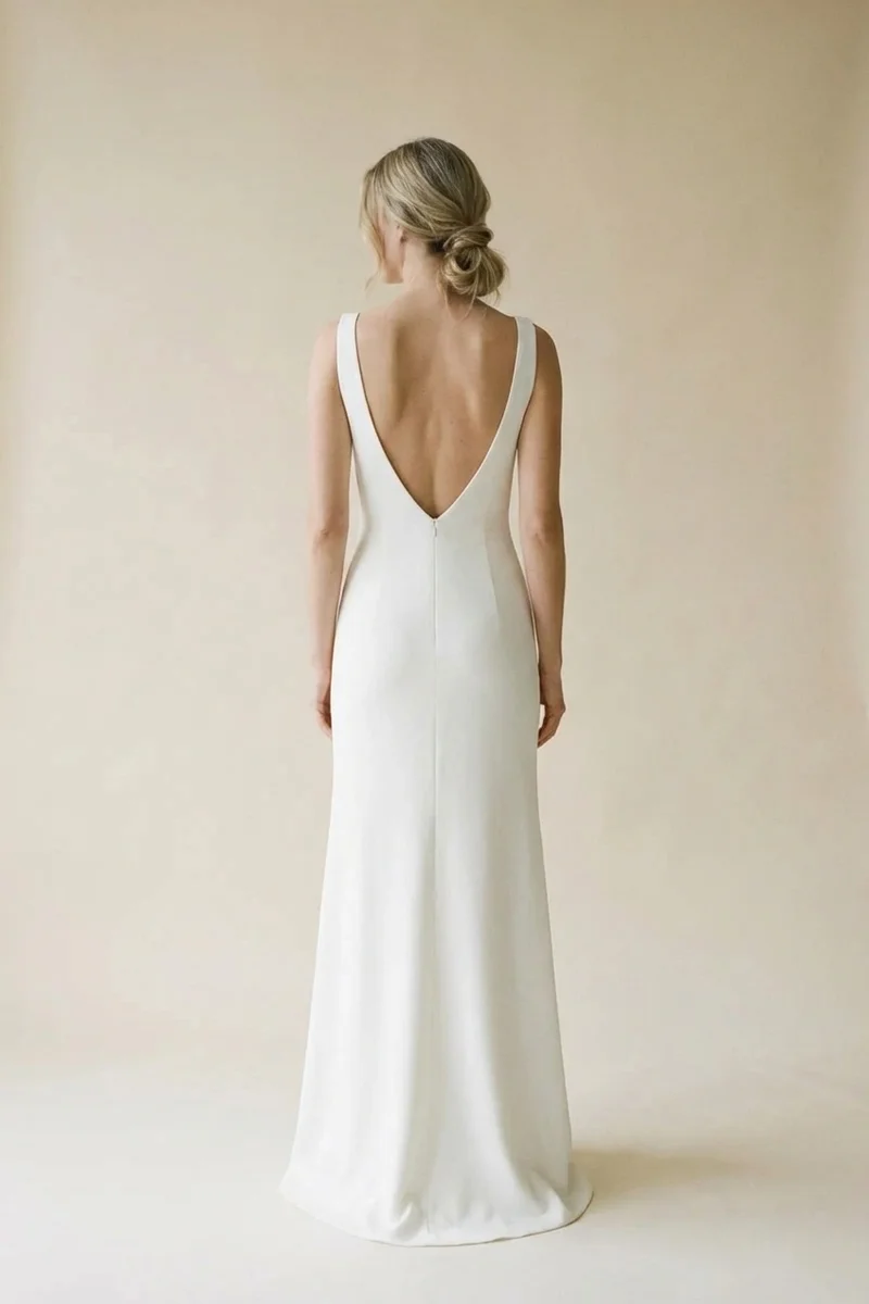 Eloise Sheath Crepe Minimalist Wedding Dress - 2
