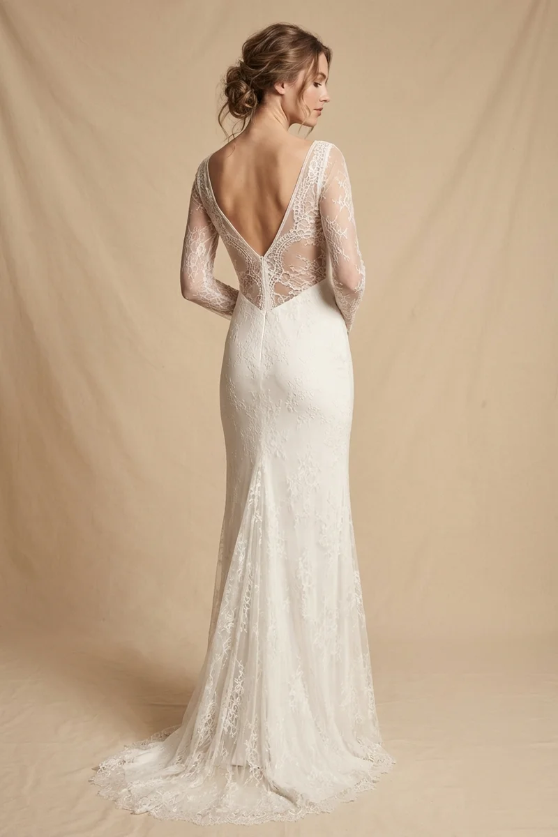 Margaux Sheath Lace Backless Wedding Dress - 1