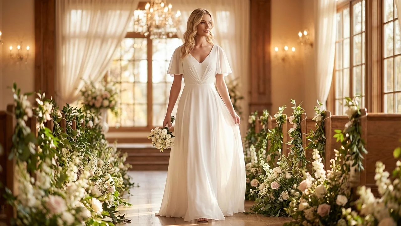 Darcy Short Chiffon V-Neck Wedding Dress - 5