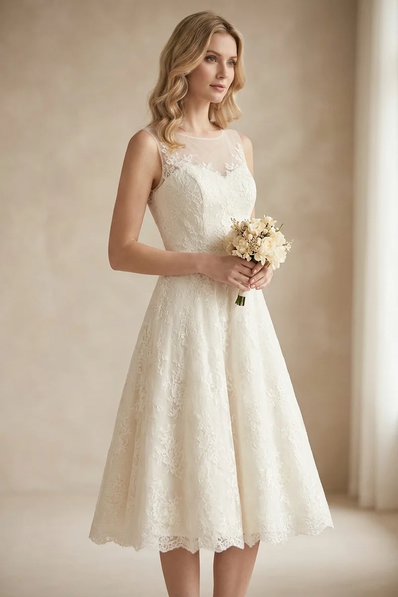 Maribel Short Lace Cocktail Wedding Dress - 1