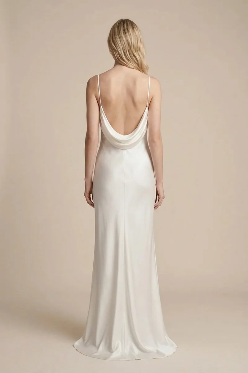 Elara Silk Slip Wedding Dress with Cowl Back - 2