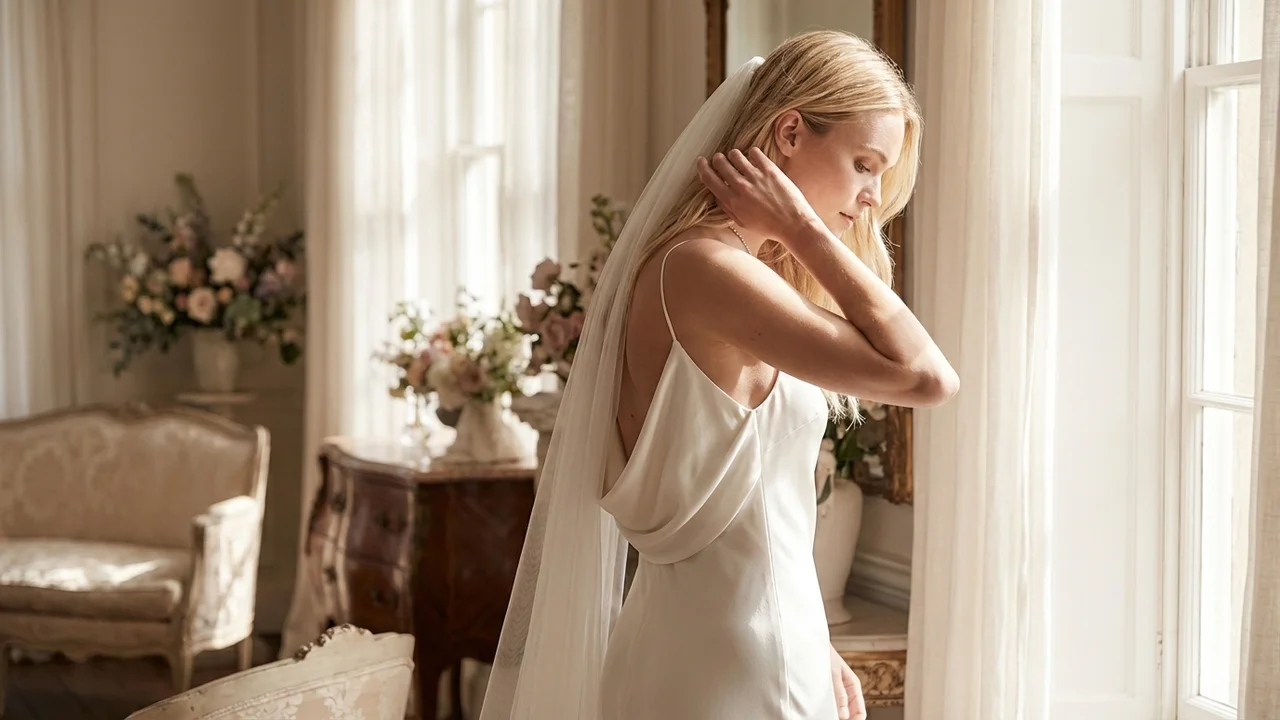 Elara Silk Slip Wedding Dress with Cowl Back - 5
