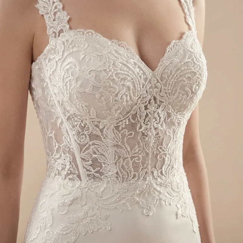 Valentina Silk Mermaid Wedding Dress with Lace Bodice - 3