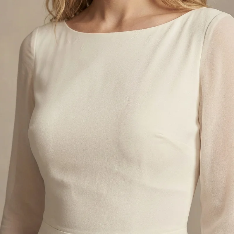 Phoebe Simple Chiffon Boat Neck Wedding Dress - 3