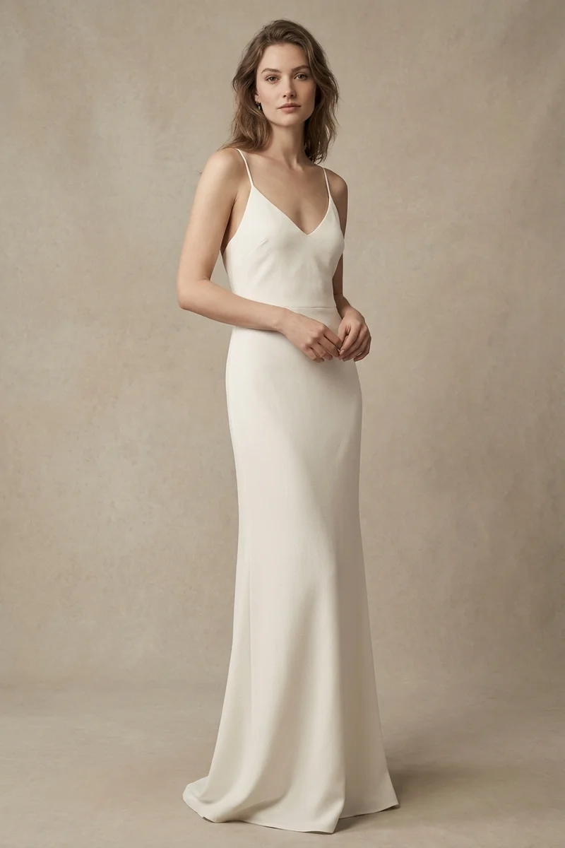 Isla Simple Crepe Slip Wedding Dress - 1