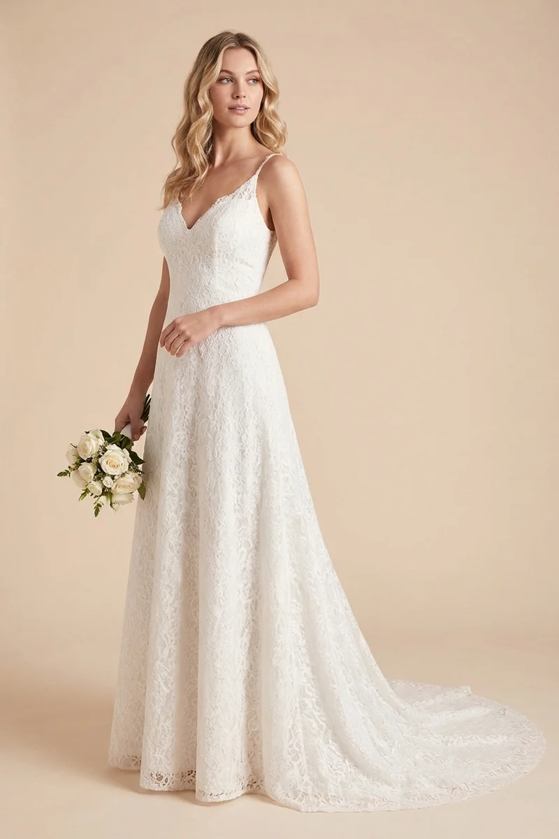 Rosalie Lace Spaghetti Strap A-Line Wedding Dress - 1