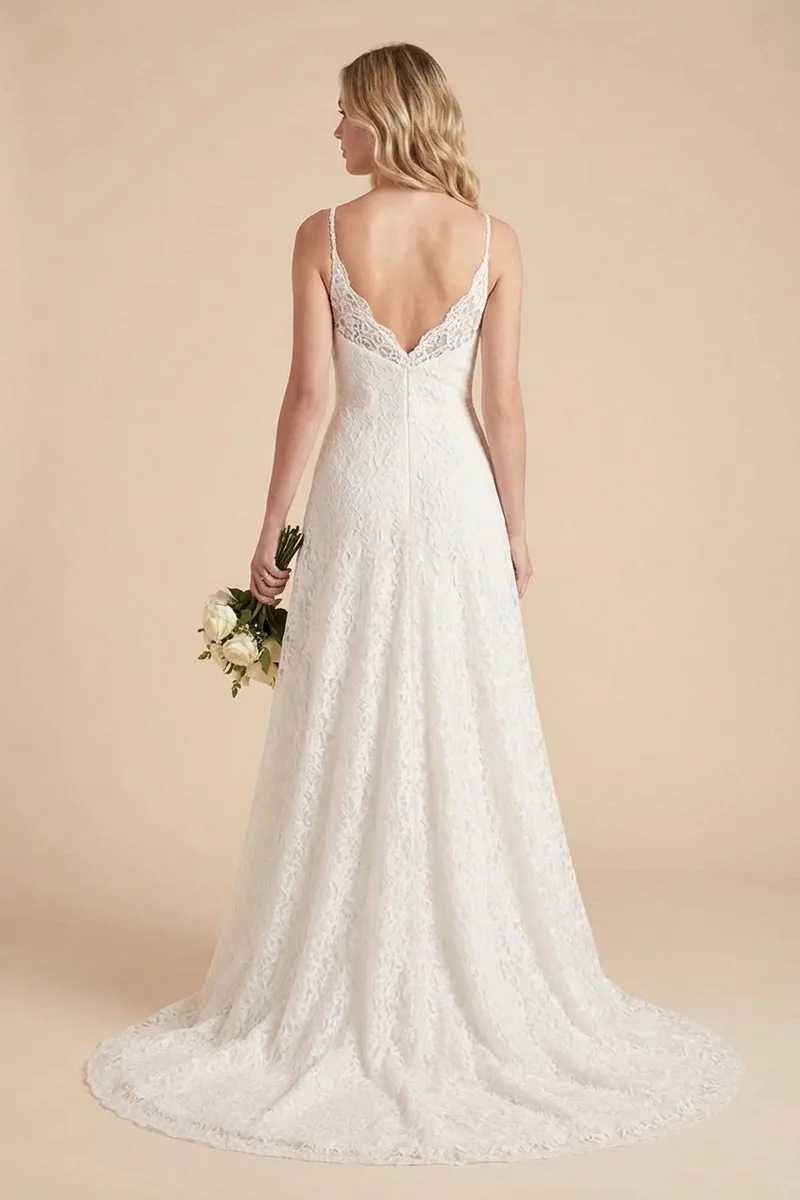 Rosalie Lace Spaghetti Strap A-Line Wedding Dress - 2