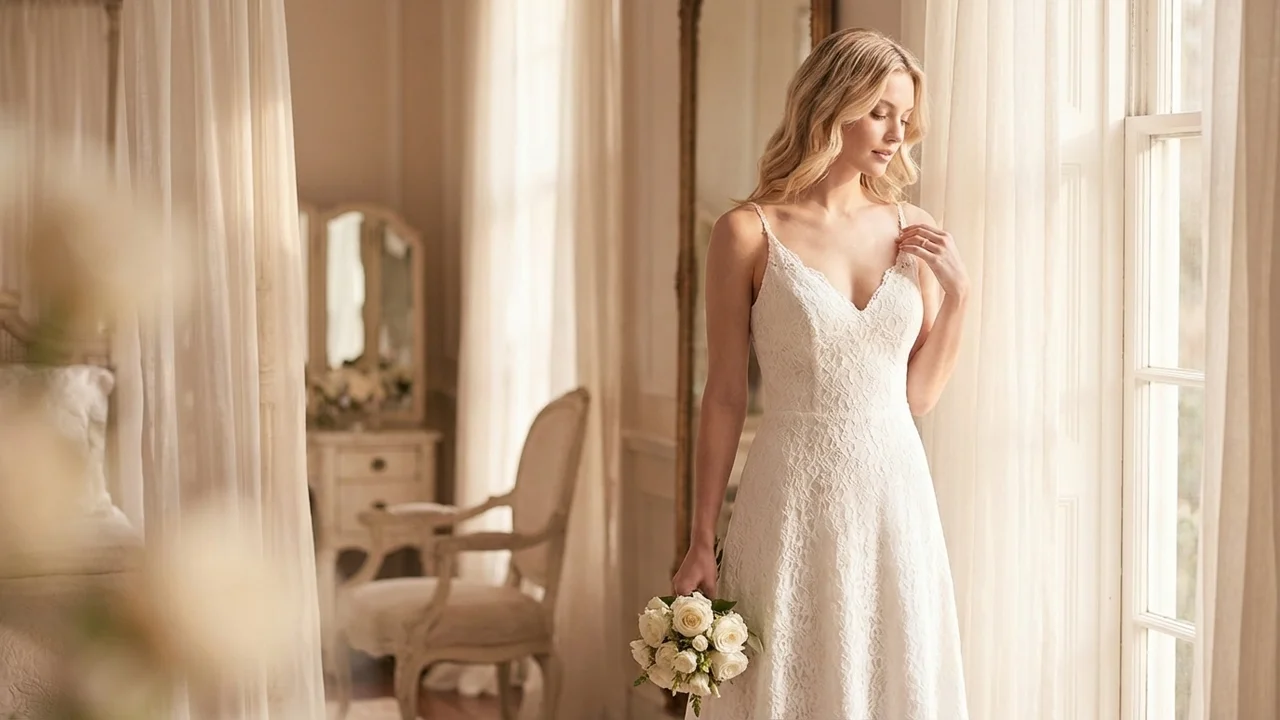 Rosalie Lace Spaghetti Strap A-Line Wedding Dress - 5