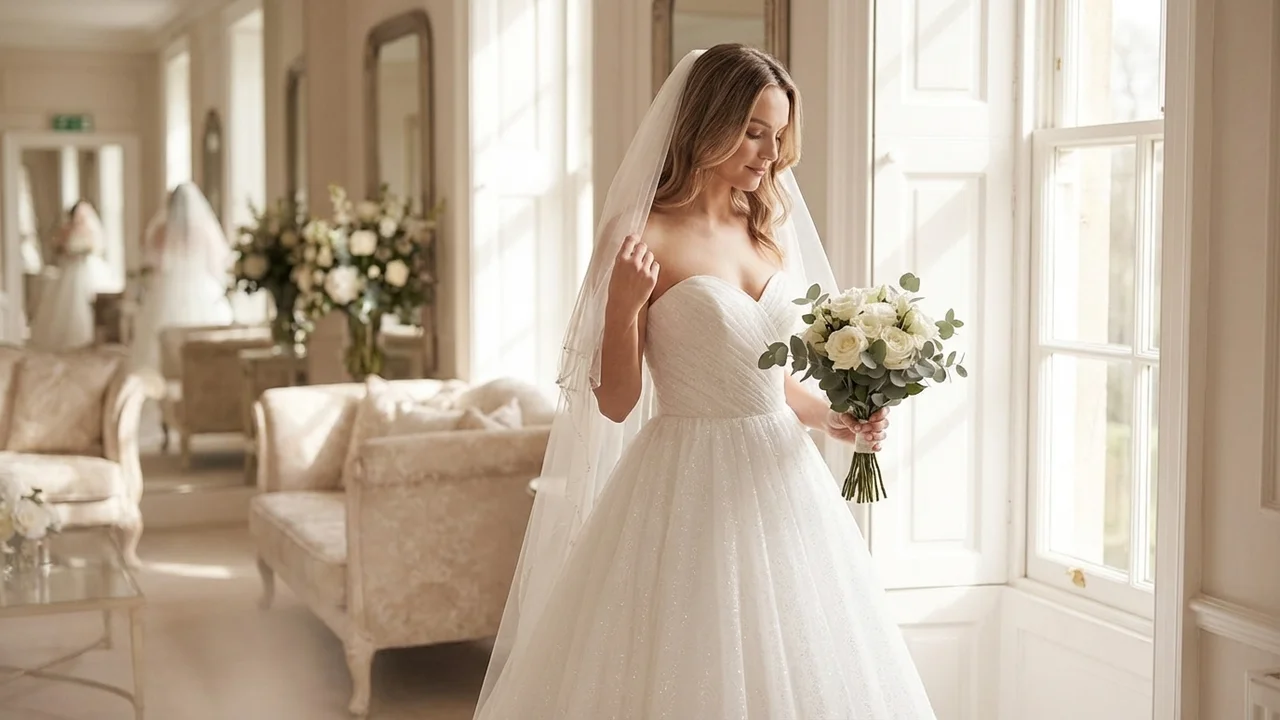 Astrid Glitter Tulle Ball Gown Wedding Dress - 5