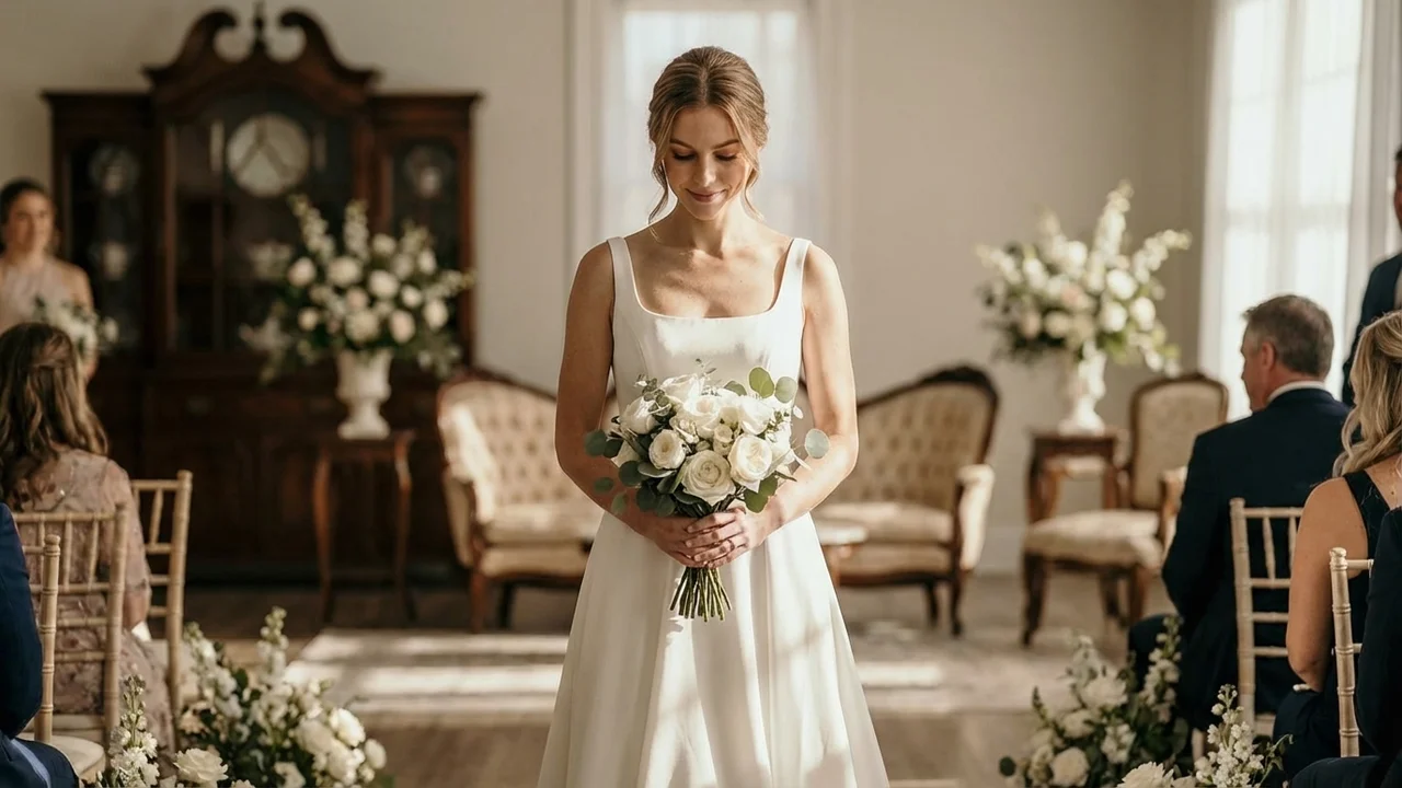 Clara Square Neck Satin Wedding Dress - 5