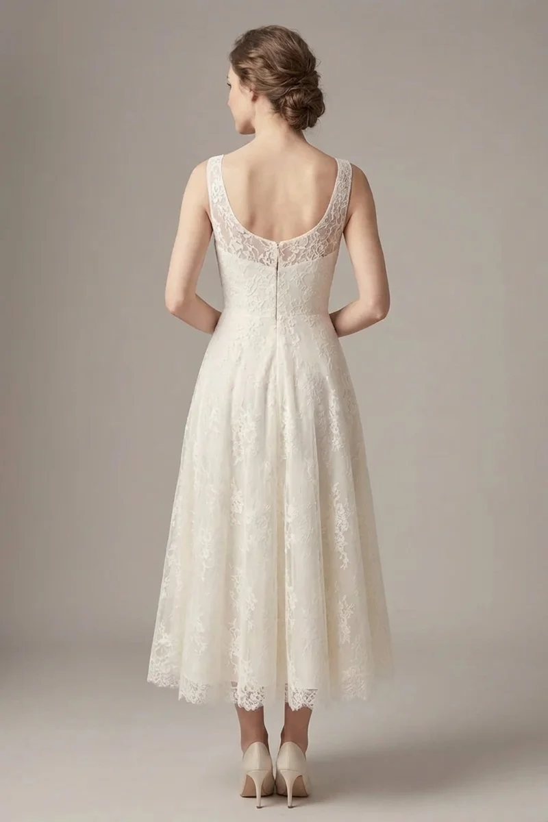Rosalie Lace Tea Length Wedding Dress - 2