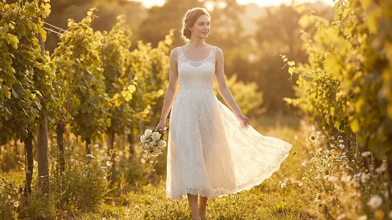 Rosalie Lace Tea Length Wedding Dress - 6