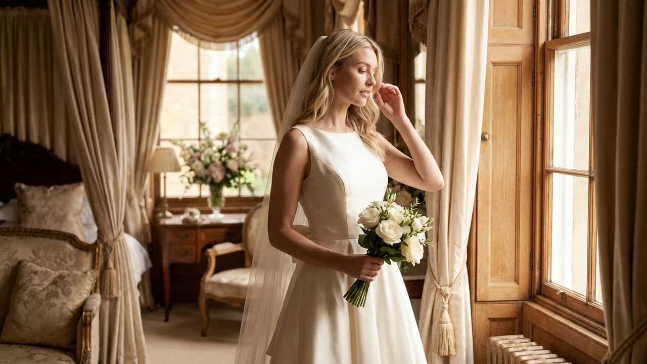 Margot Satin Tea Length Dress with Bow Detail - 5