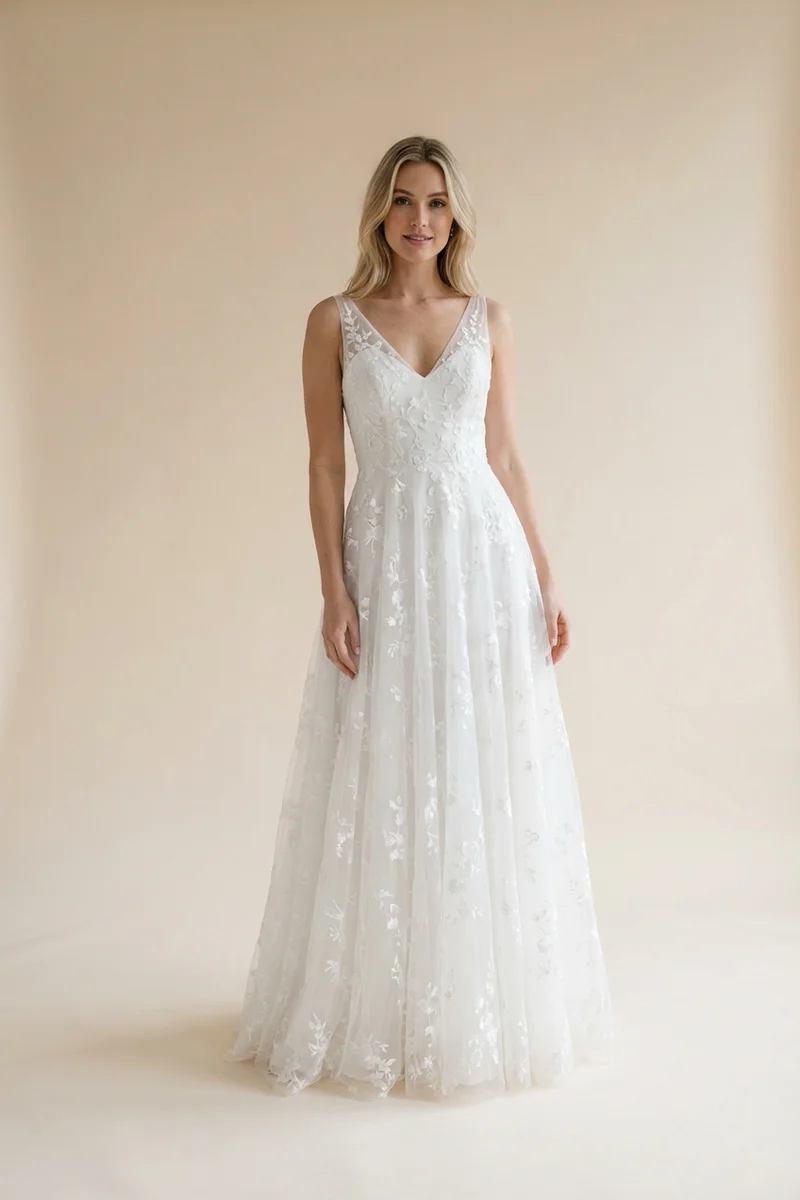 Penelope Tulle Embroidered Garden Wedding Dress - 1